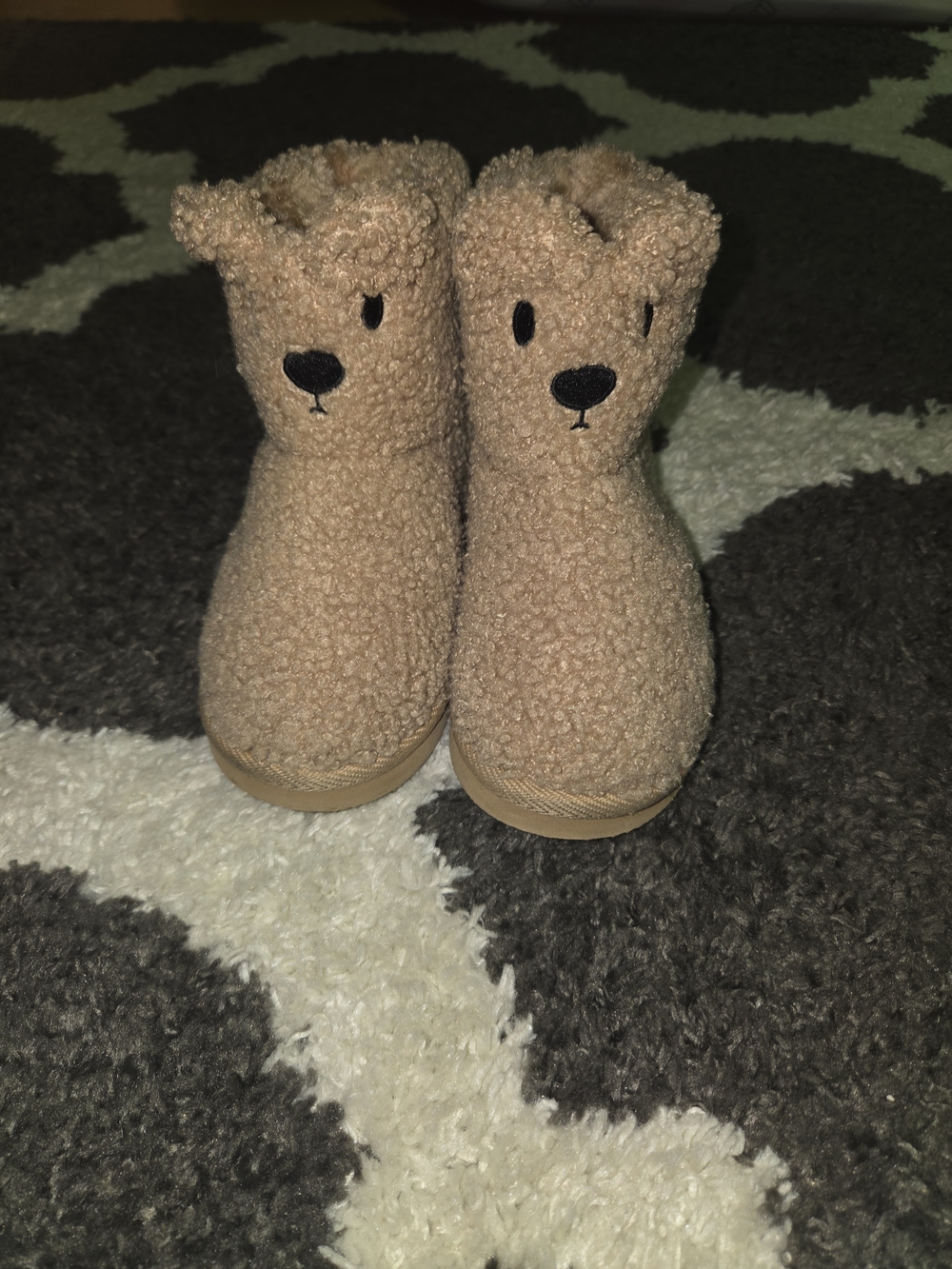 Kids Teddy Bear Sherpa Booties - Tan